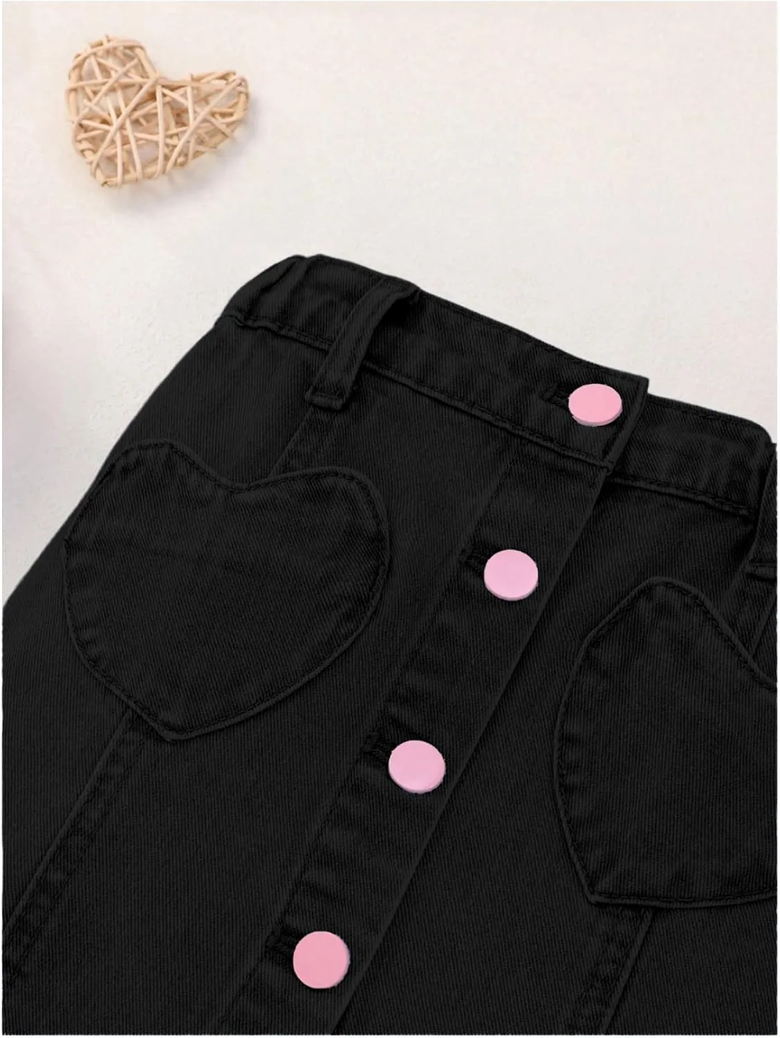 Girl's Heart Pattern High Waist A Line Skirt Casual Regular Fit Short Denim Skirts