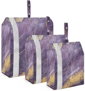 Golden Purple Marble Packing Cubes for Travel 3 Set Compression Bag Suitcase Organizer Bags for Carry On