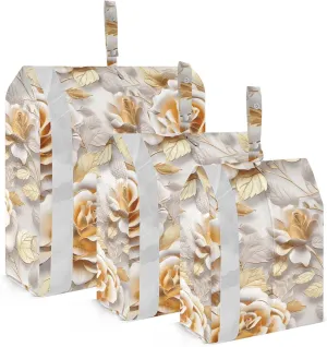 Golden Roses Leaves Packing Cubes for Travel 3 Set Compression Bag Luggage Cubes for Vacation Clothes