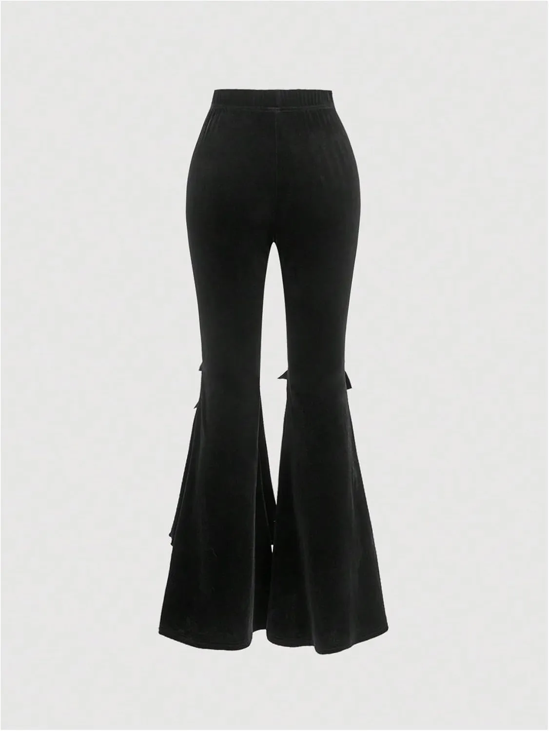 GORGLITTER Women's Flare Bell Bottom Pants Mesh Ruffle High Waisted Goth Flared Leggings