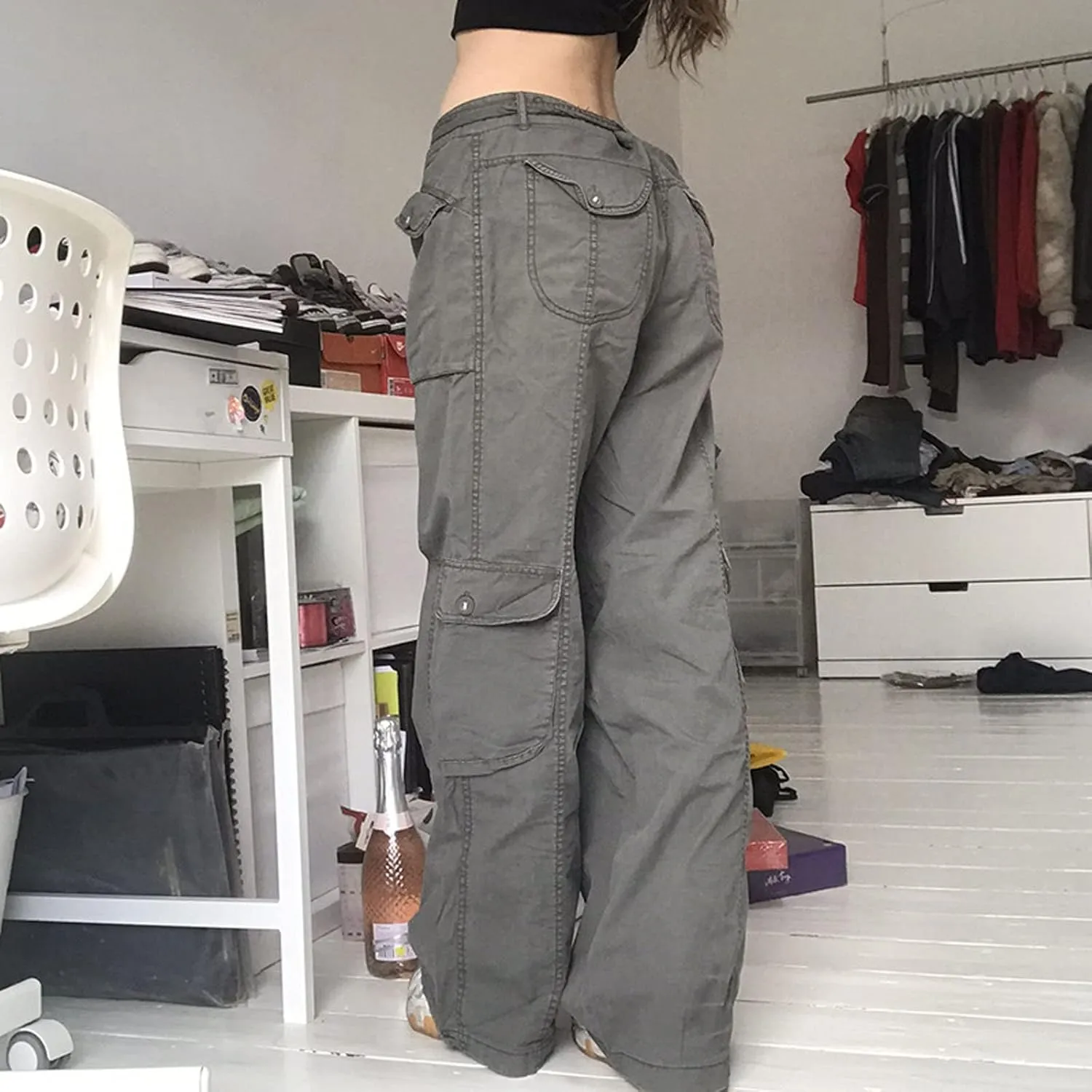 Gothic Cargo Pants Women's High Waist Wide Leg Jeans Women's Loose Casual Pants