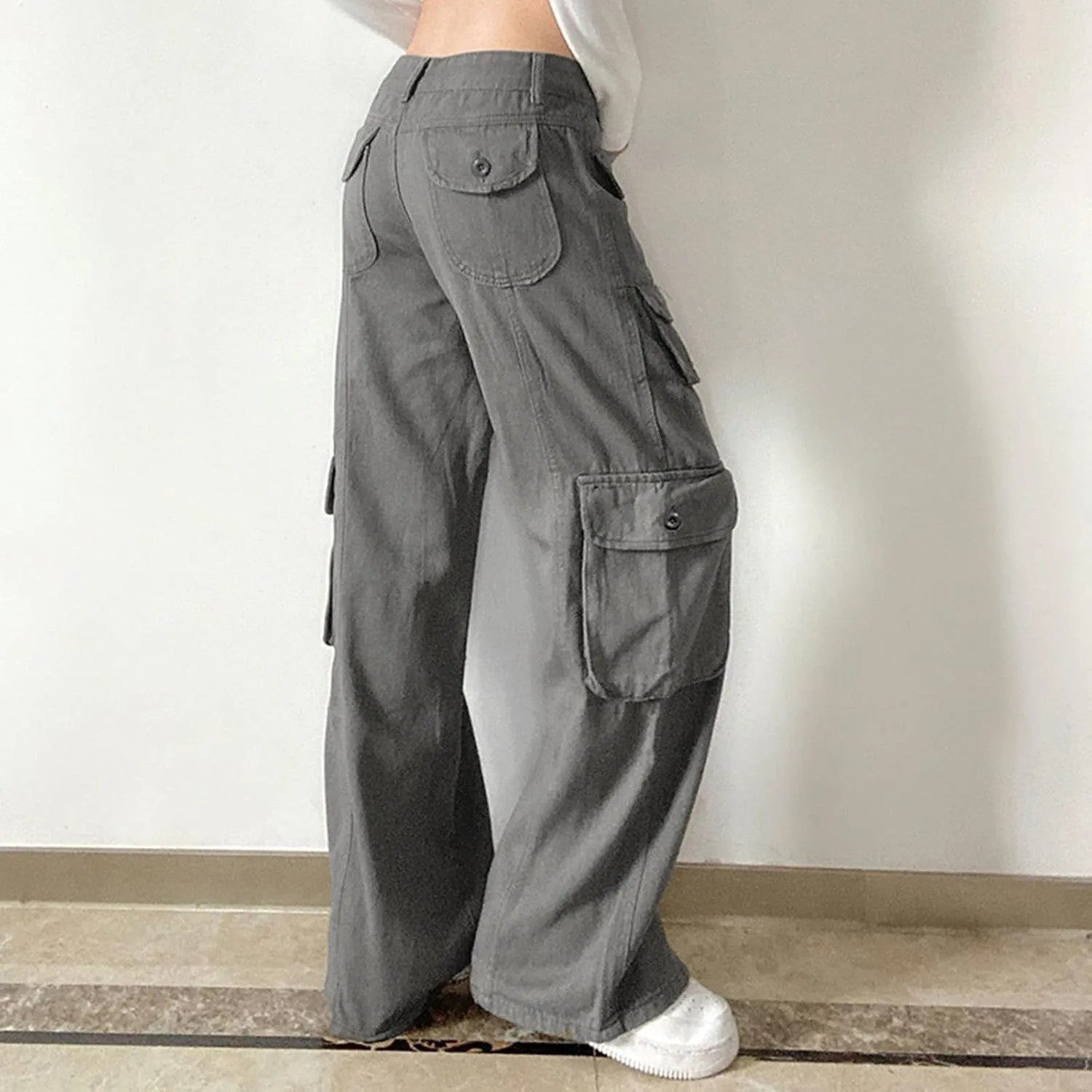Gothic Cargo Pants Women's High Waist Wide Leg Jeans Women's Loose Casual Pants