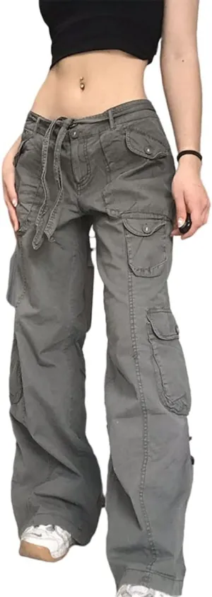 Gothic Cargo Pants Women's High Waist Wide Leg Jeans Women's Loose Casual Pants