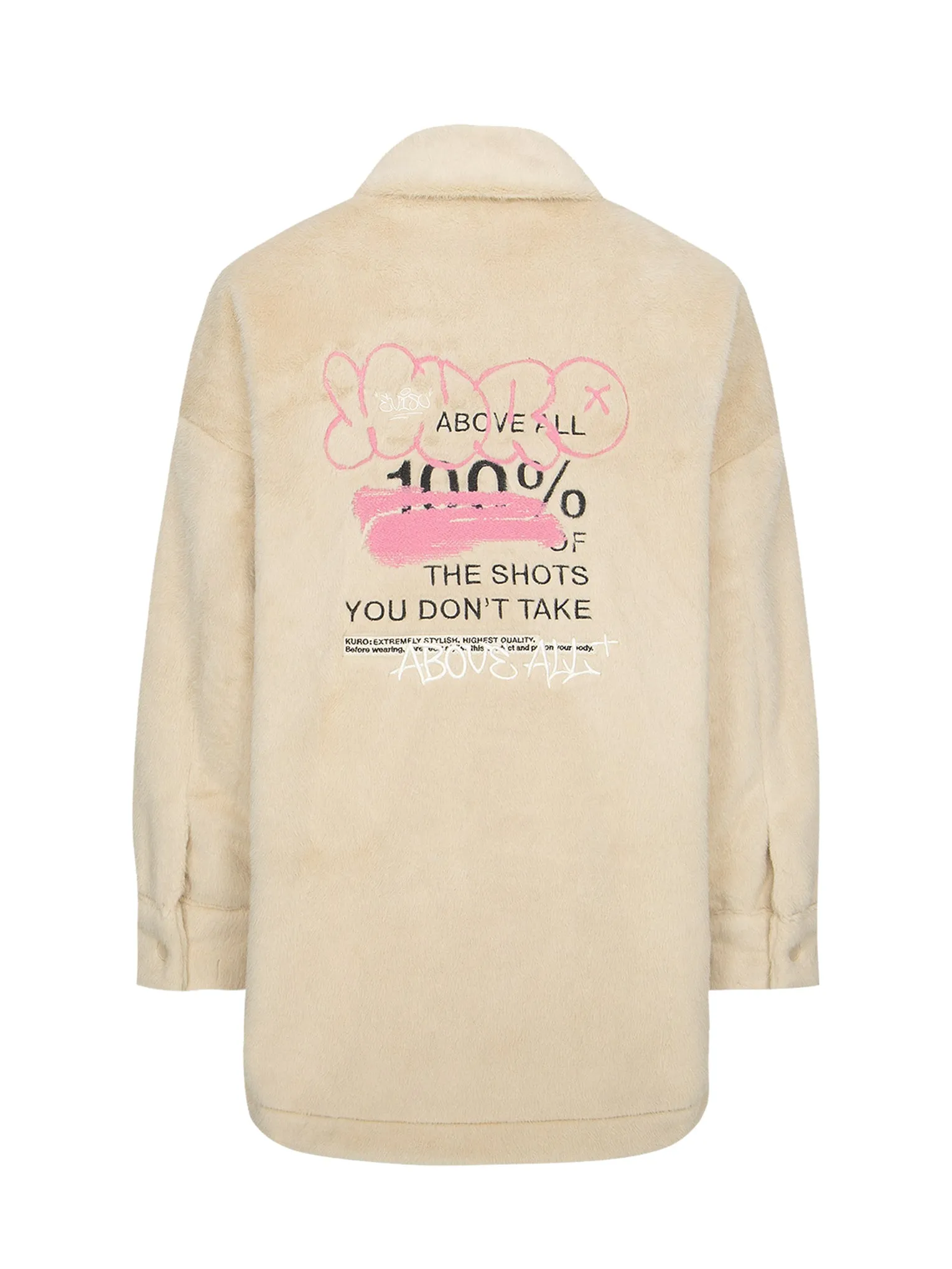 Graffiti Logo Embroidery Faux Fur Padded Shirt Jacket