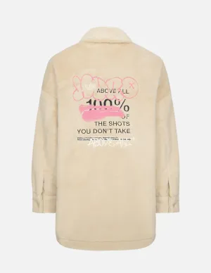 Graffiti Logo Embroidery Faux Fur Padded Shirt Jacket