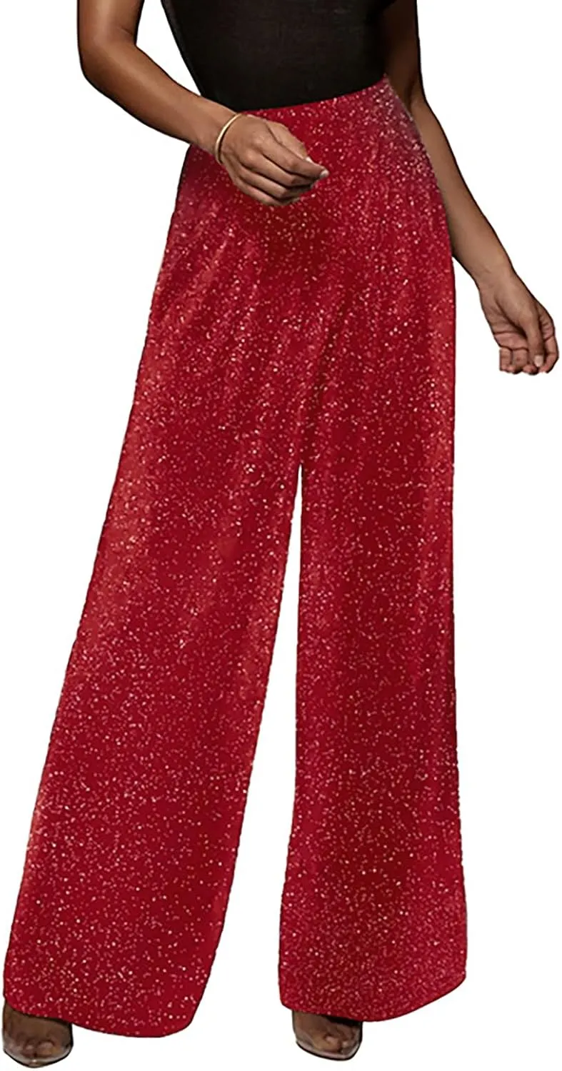 GUOLEZEEV Women High Elastic Waist Wide Leg Palazzo Pants Casual Loose Long Pant Trouser