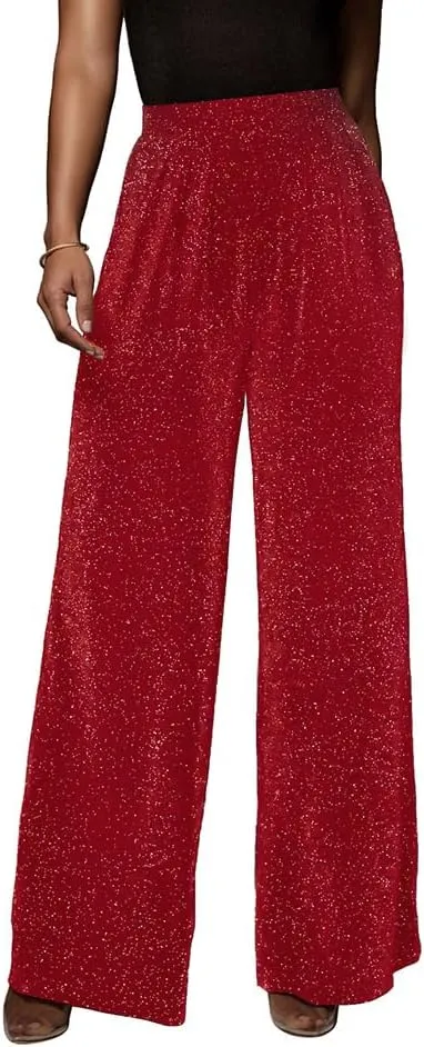 GUOLEZEEV Women High Elastic Waist Wide Leg Palazzo Pants Casual Loose Long Pant Trouser
