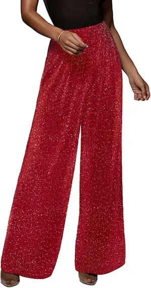 GUOLEZEEV Women High Elastic Waist Wide Leg Palazzo Pants Casual Loose Long Pant Trouser