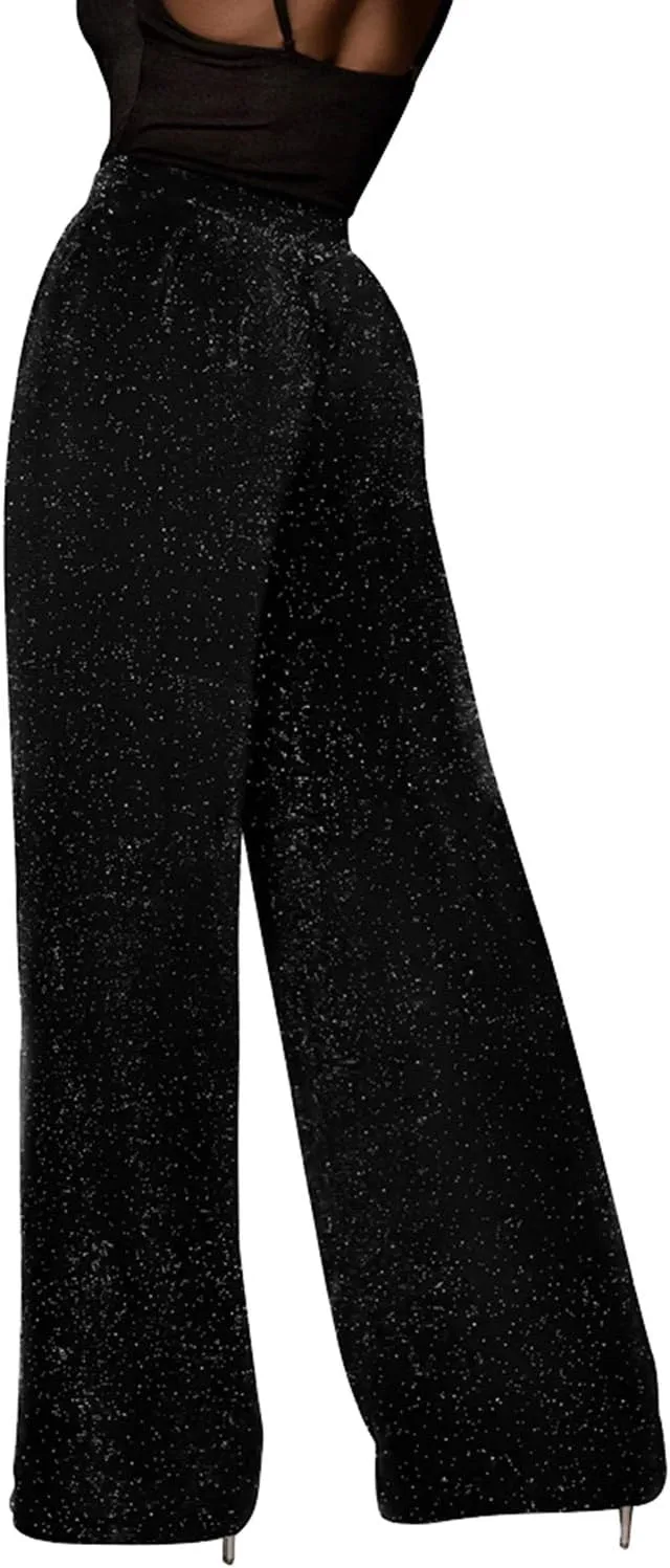 GUOLEZEEV Women High Elastic Waist Wide Leg Palazzo Pants Casual Loose Long Pant Trouser