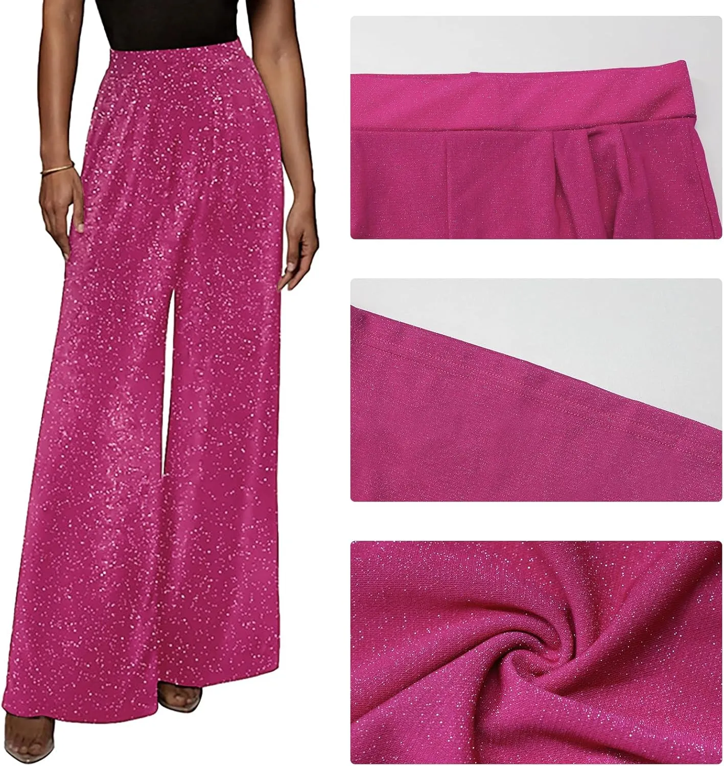 GUOLEZEEV Women High Elastic Waist Wide Leg Palazzo Pants Casual Loose Long Pant Trouser