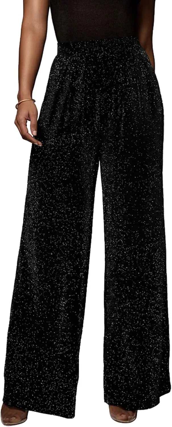 GUOLEZEEV Women High Elastic Waist Wide Leg Palazzo Pants Casual Loose Long Pant Trouser