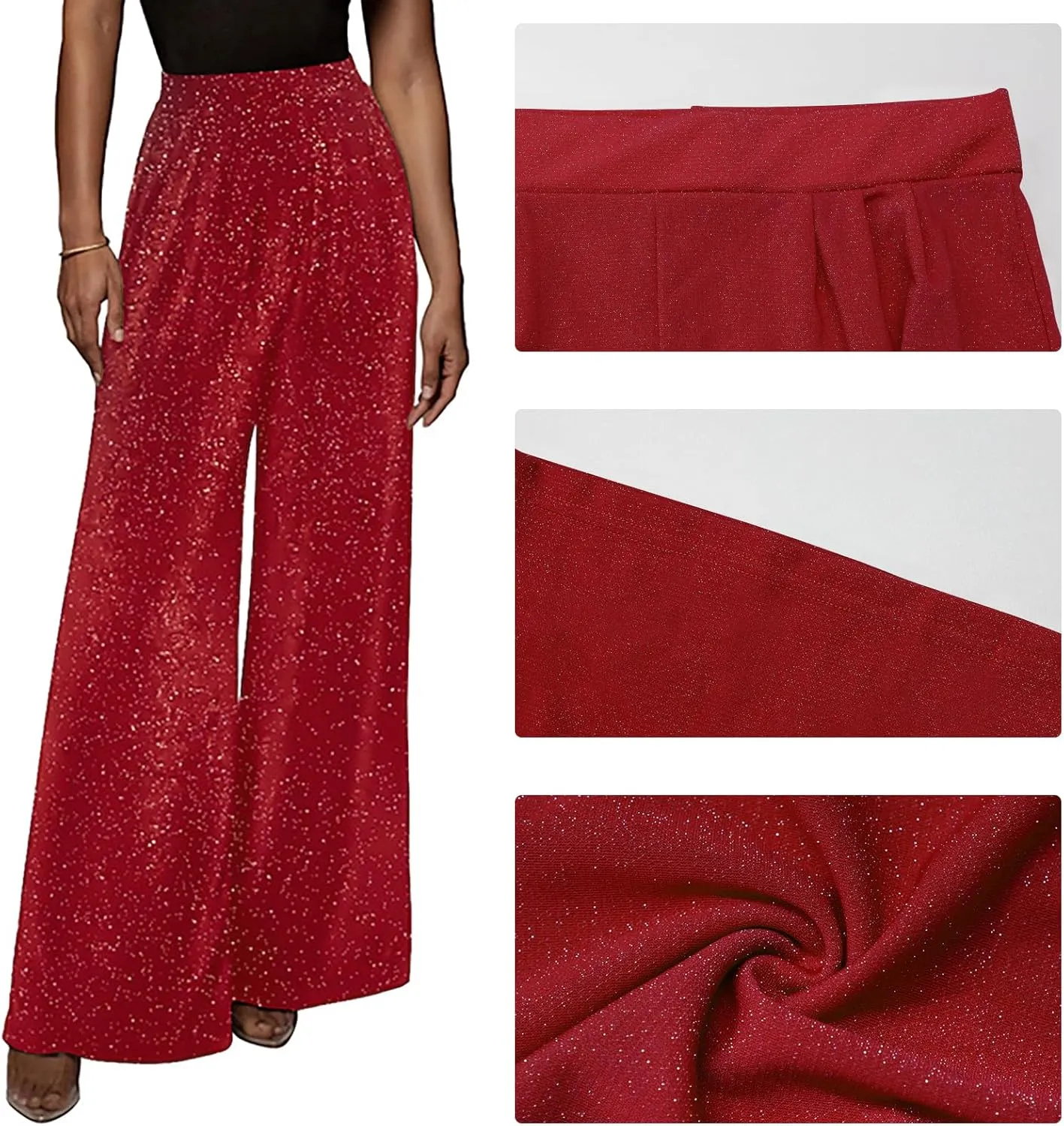 GUOLEZEEV Women High Elastic Waist Wide Leg Palazzo Pants Casual Loose Long Pant Trouser