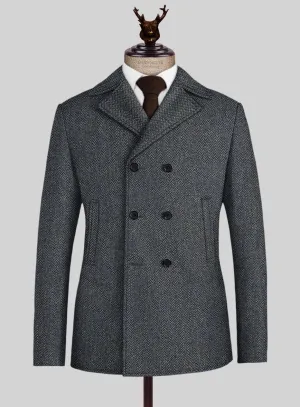 Harris Tweed Barley Blue Pea Coat