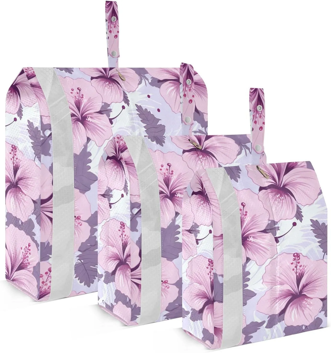 Hibiscus Flower Leaves Pink Packing Cubes for Travel 3 Set Packing Cubes Large Luggage Organizer Bags for Packing Compression