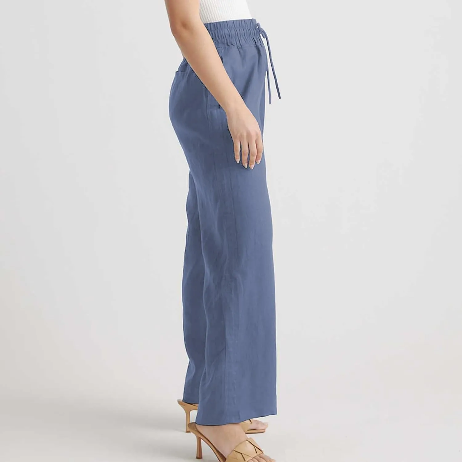 Hixiaohe Women Linen Pant High Waisted Wide Leg Palazzo Trousers Loose Flowy Pants Beach Travel Vacation Outfits with Pockets