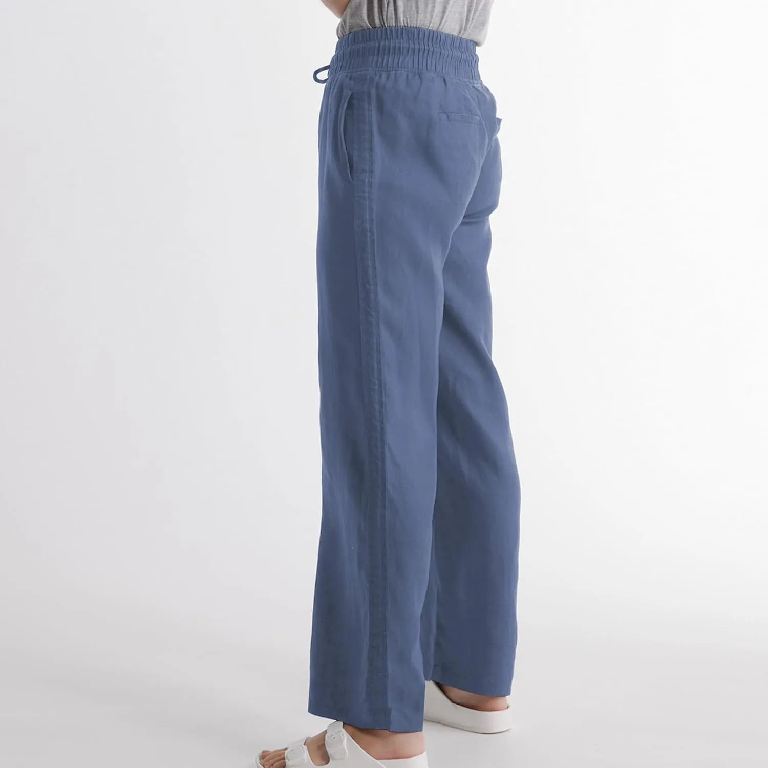 Hixiaohe Women Linen Pant High Waisted Wide Leg Palazzo Trousers Loose Flowy Pants Beach Travel Vacation Outfits with Pockets