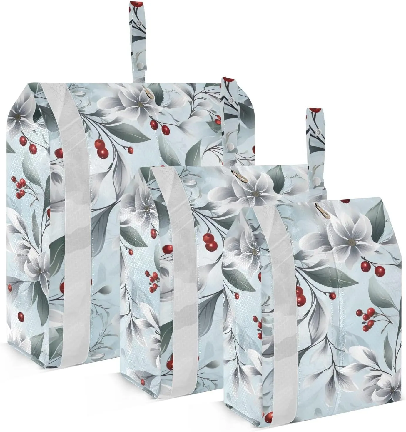 Holly Berries Flower Gray Packing Cubes for Travel 3 Set Packing Essentials Luggage Organizer Bags for Woman Man