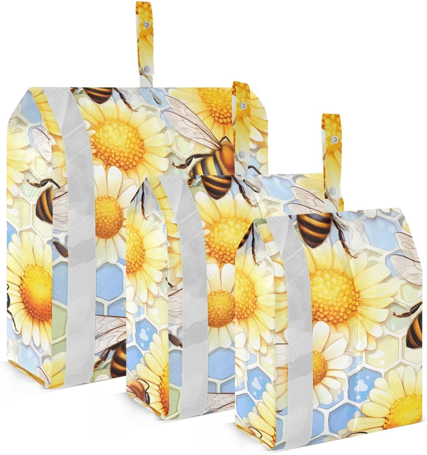 Honey Bee Flowers Honeycomb Packing Cubes for Travel 3 Set Packing Compression Cubes Luggage Bags for Packing