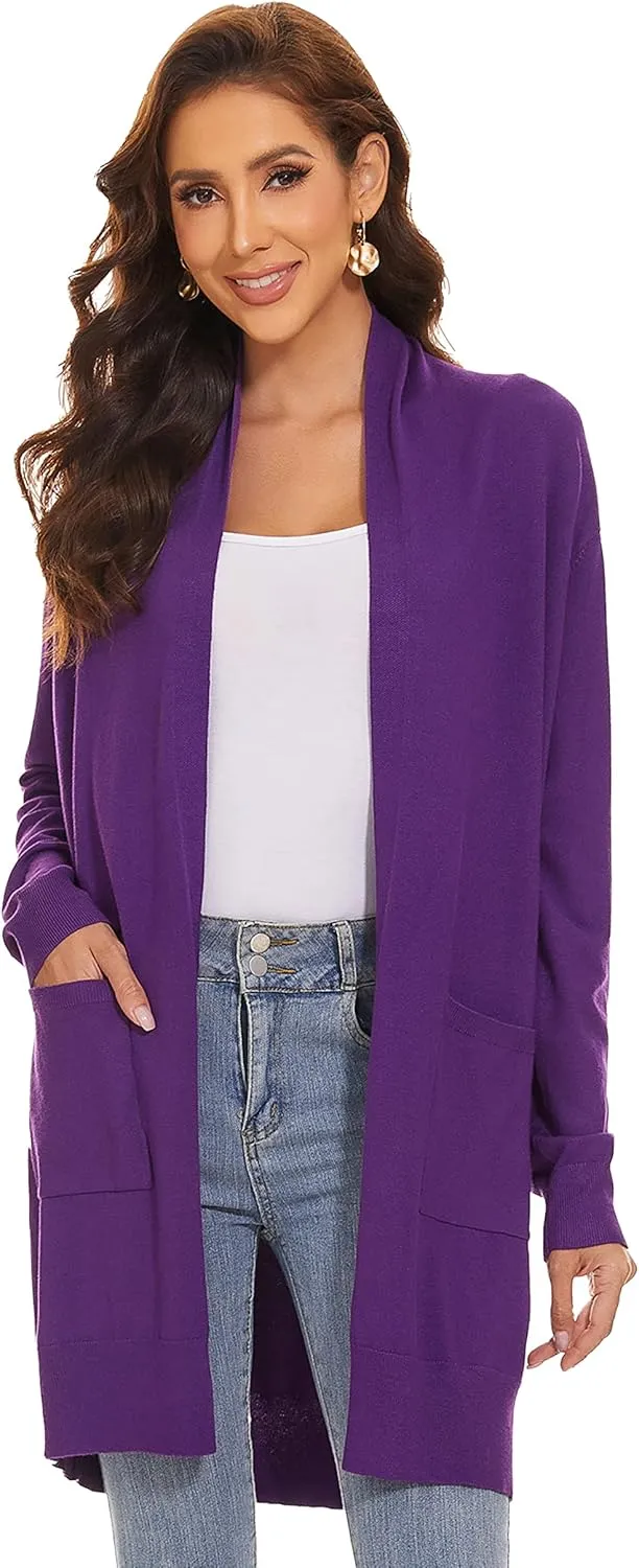 Huuloo Women's Open Front Long Shawl Cardigan Sweater with Pockets