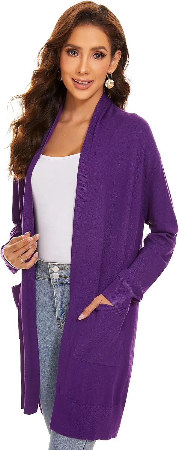 Huuloo Women's Open Front Long Shawl Cardigan Sweater with Pockets