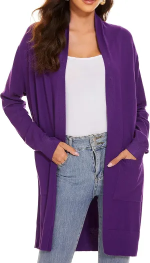 Huuloo Women's Open Front Long Shawl Cardigan Sweater with Pockets