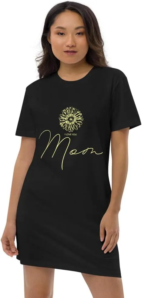 I Love You Mom Camomile Citrus Quote Lettering Herbs Design Organic Cotton t-Shirt Dress