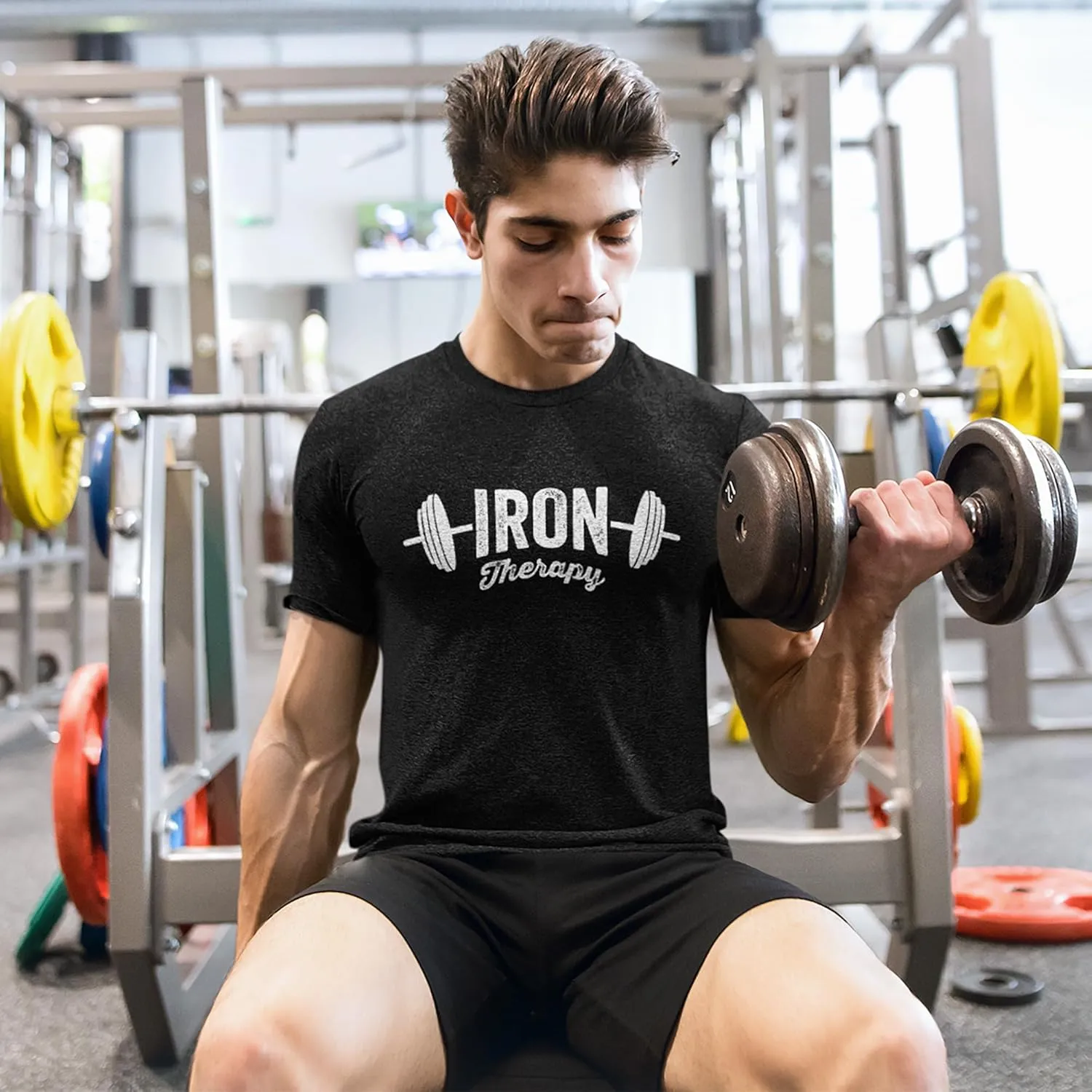 Iron Therapy Shirt for Men, Funny Gym Shirts, Mens Gym Tshirt, Fitness Train Workout