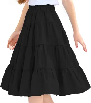 J.E Sterguard Skirts for Girls Stretch Waist A-Line Big Swing Middle Length Multilevel Pleated Skirt Girls Skirts Size 4-16