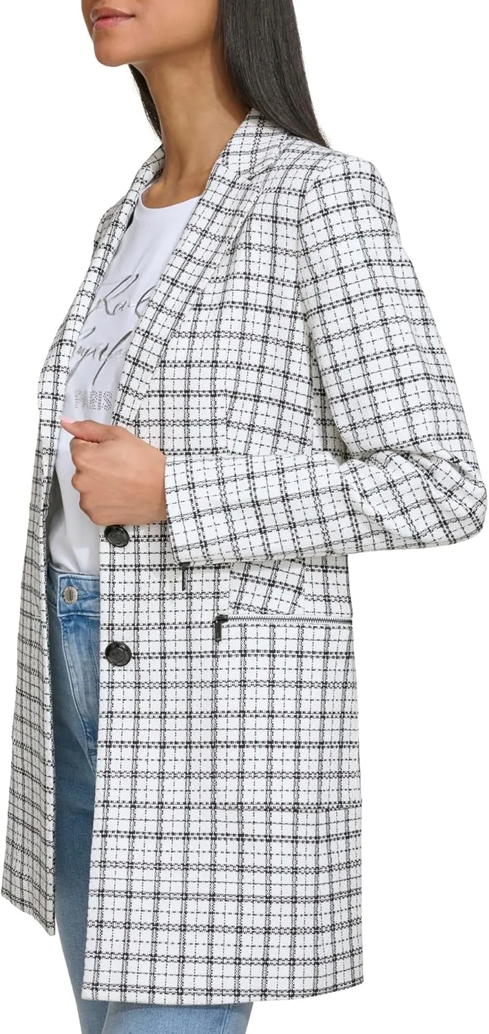 Karl Lagerfeld Paris Women's Plaid Tweed Blazer