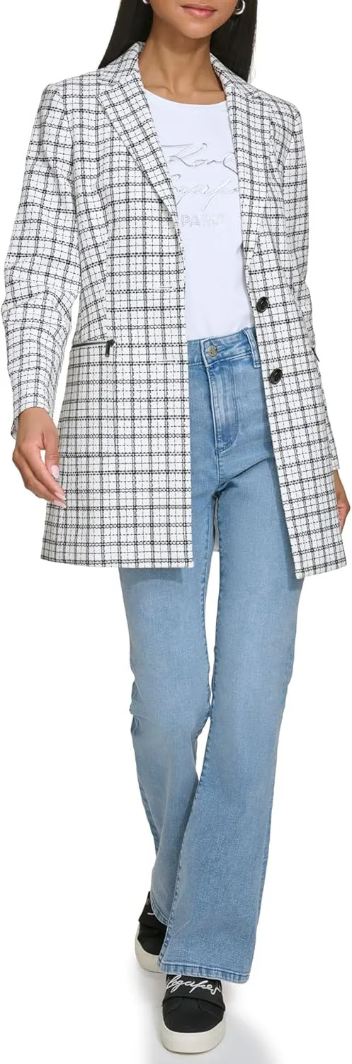 Karl Lagerfeld Paris Women's Plaid Tweed Blazer
