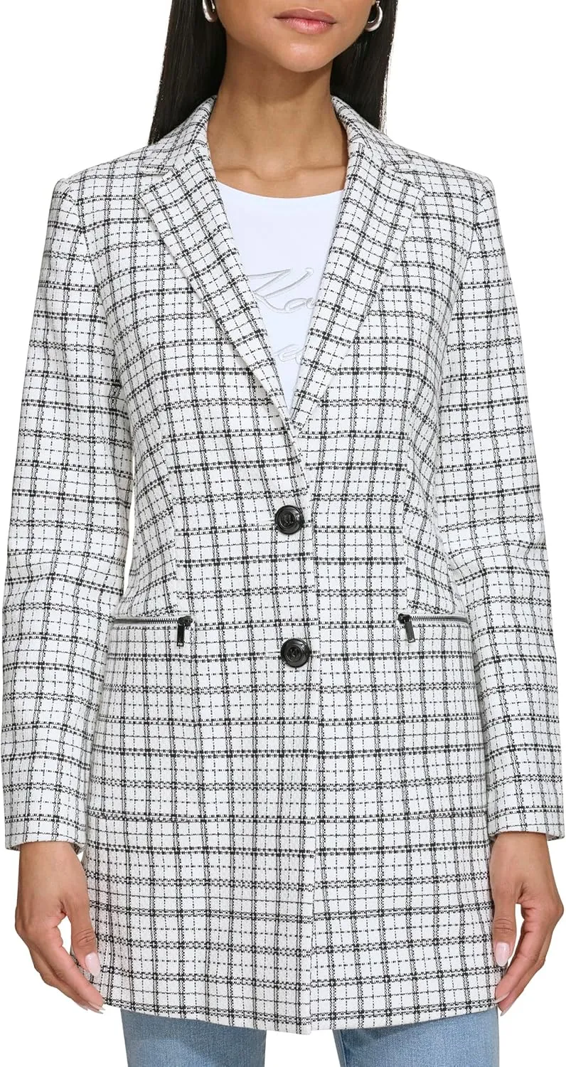 Karl Lagerfeld Paris Women's Plaid Tweed Blazer