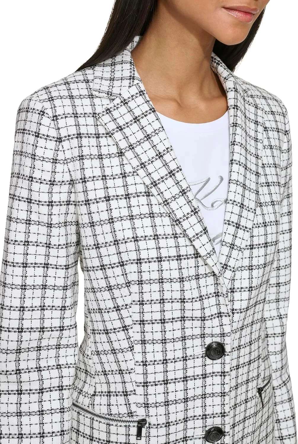 Karl Lagerfeld Paris Women's Plaid Tweed Blazer