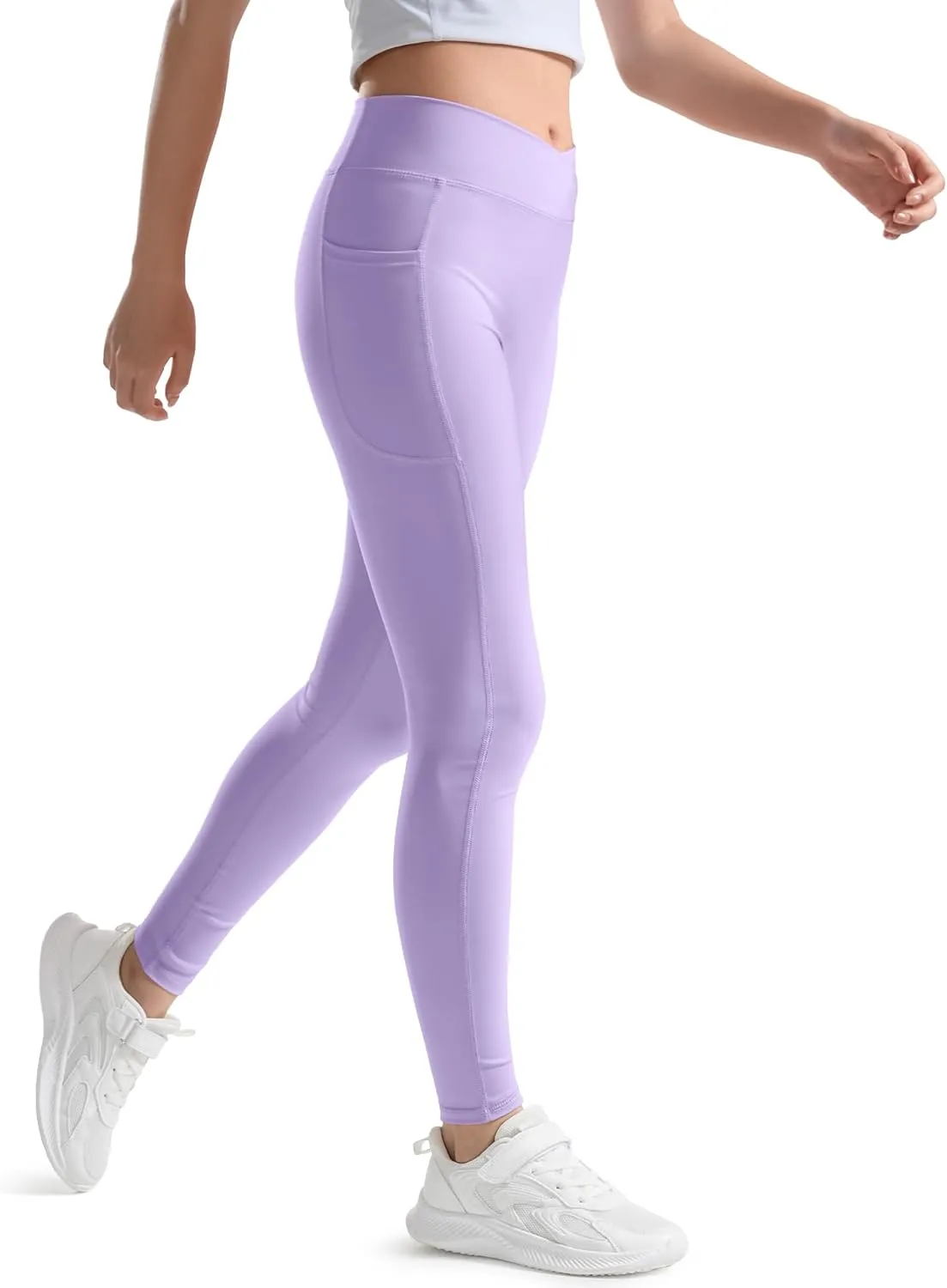 KEREDA Girls Athletic Leggings V Cross Yoga Pants Teen Girls with Pocket for Workout,Gym,Running,Dance