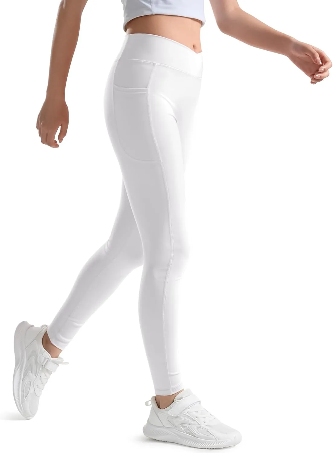 KEREDA Girls Athletic Leggings V Cross Yoga Pants Teen Girls with Pocket for Workout,Gym,Running,Dance