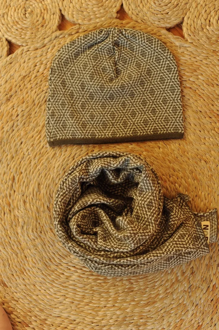 Khaki Wool Jacquard Beanie