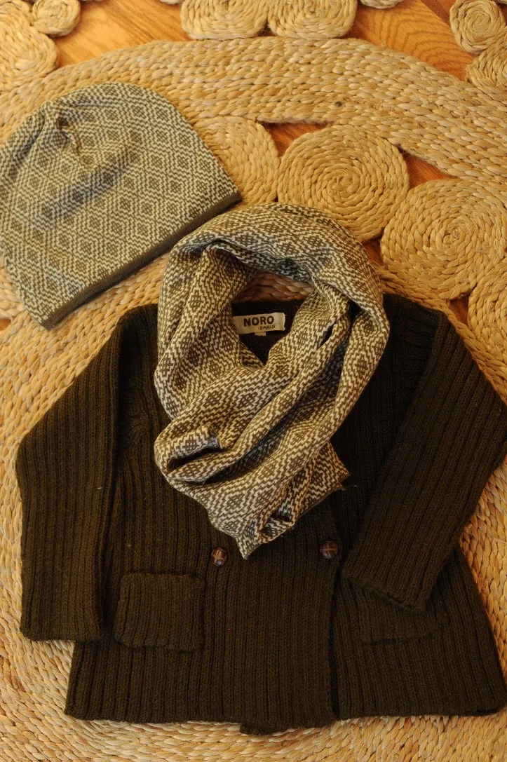 Khaki Wool Jacquard Beanie