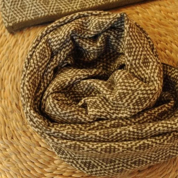 Khaki Wool Jacquard Scarf