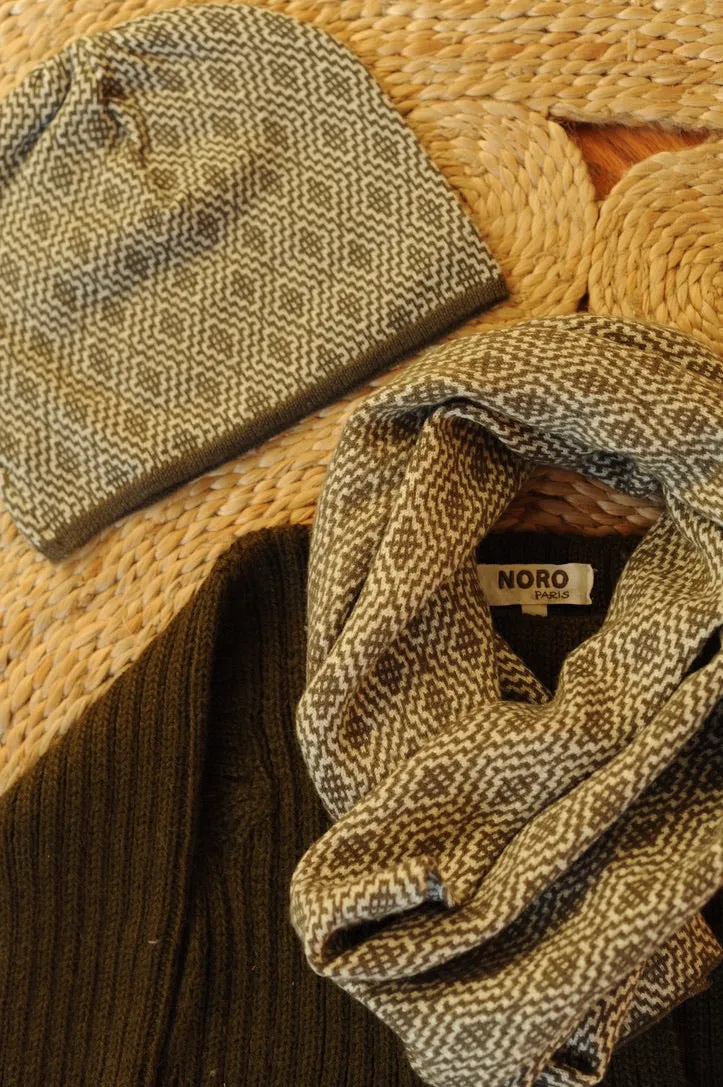 Khaki Wool Jacquard Scarf