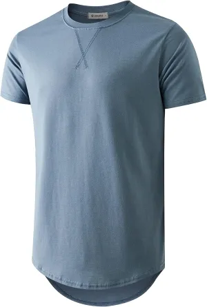 KLIEGOU Mens 100 Cotton Hipster Hip Hop Longline Crewneck T-Shirt Pre - Shrunk S-4XL