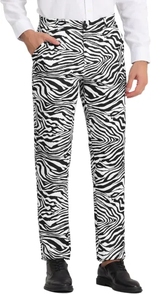 Lars Amadeus Men's Animal Printed Pants Flat Front Party Prom Dress Pants