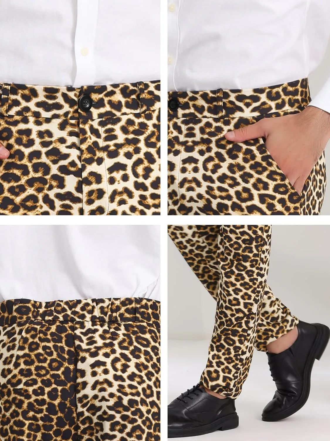 Lars Amadeus Men's Animal Printed Pants Flat Front Party Prom Dress Pants