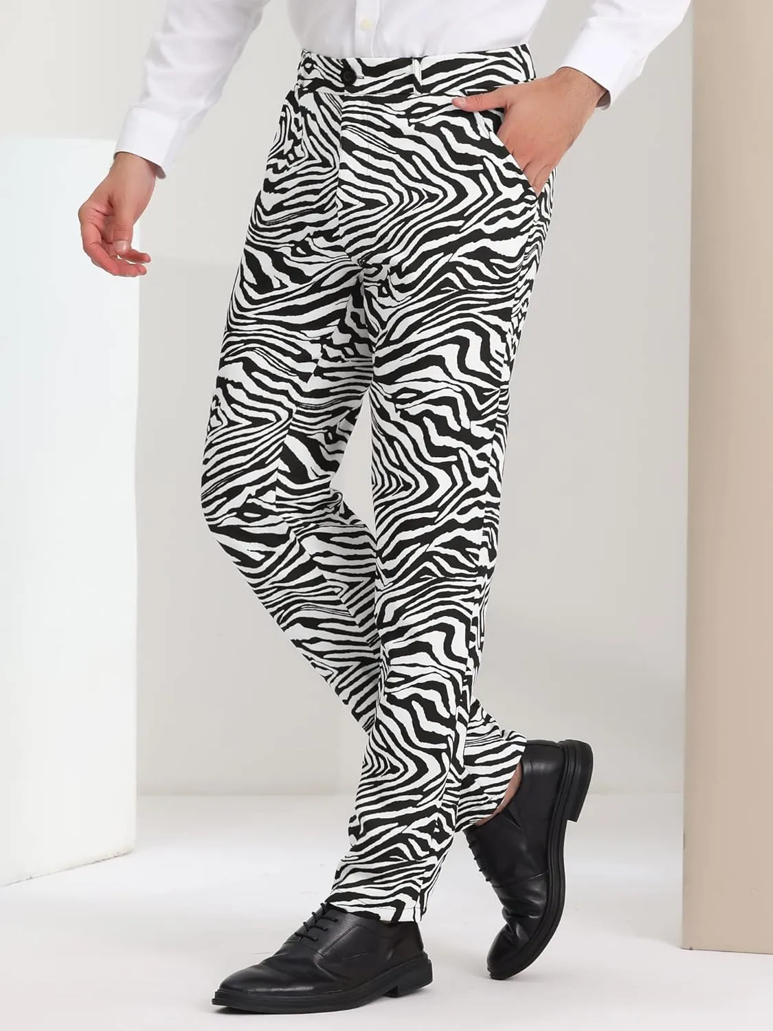 Lars Amadeus Men's Animal Printed Pants Flat Front Party Prom Dress Pants