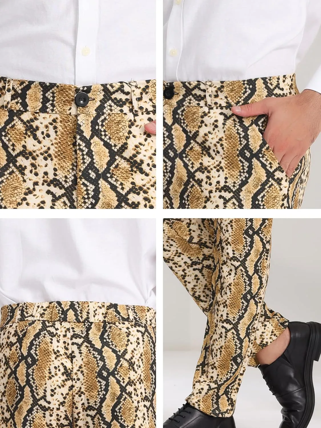 Lars Amadeus Men's Animal Printed Pants Flat Front Party Prom Dress Pants