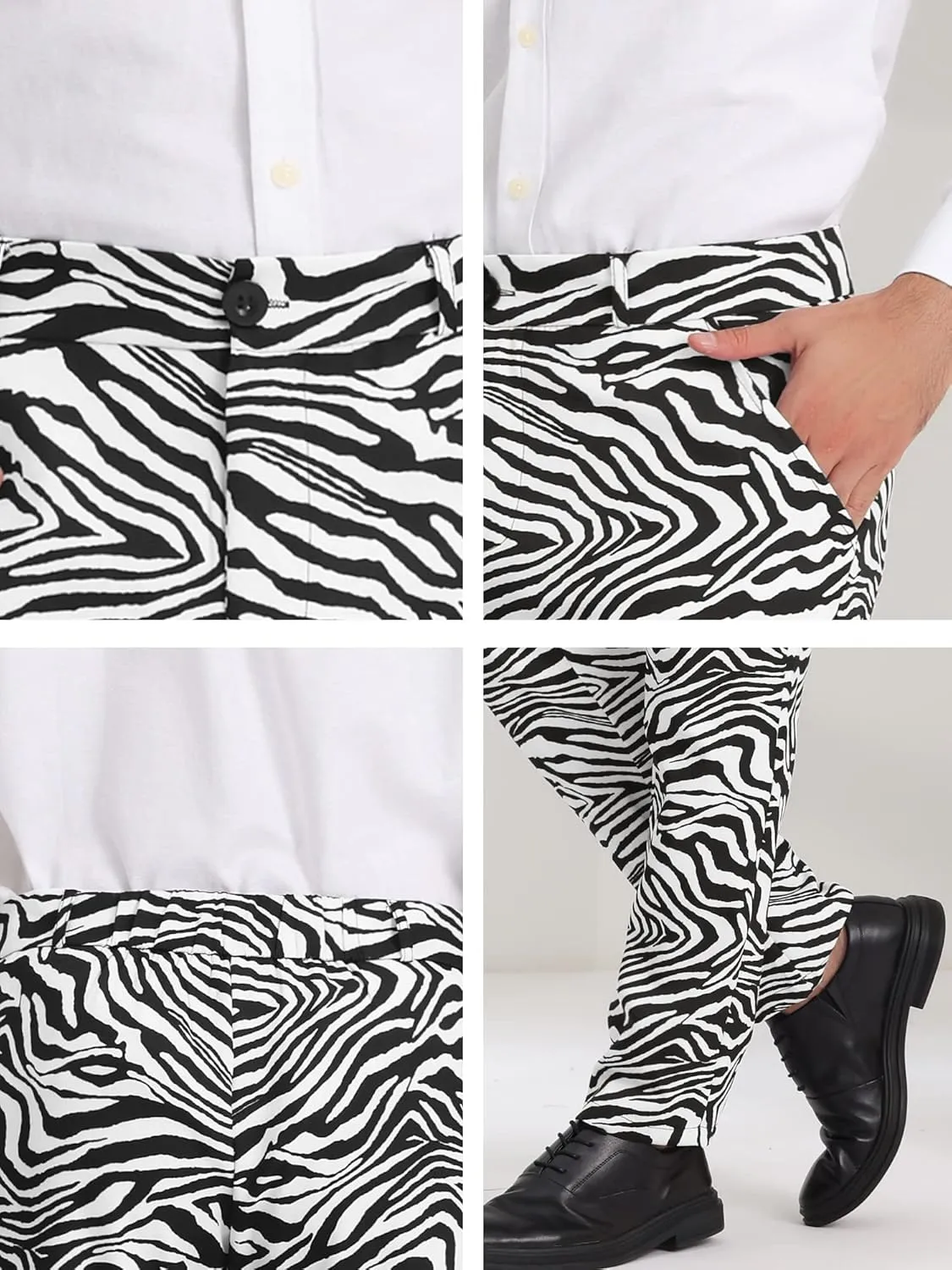 Lars Amadeus Men's Animal Printed Pants Flat Front Party Prom Dress Pants