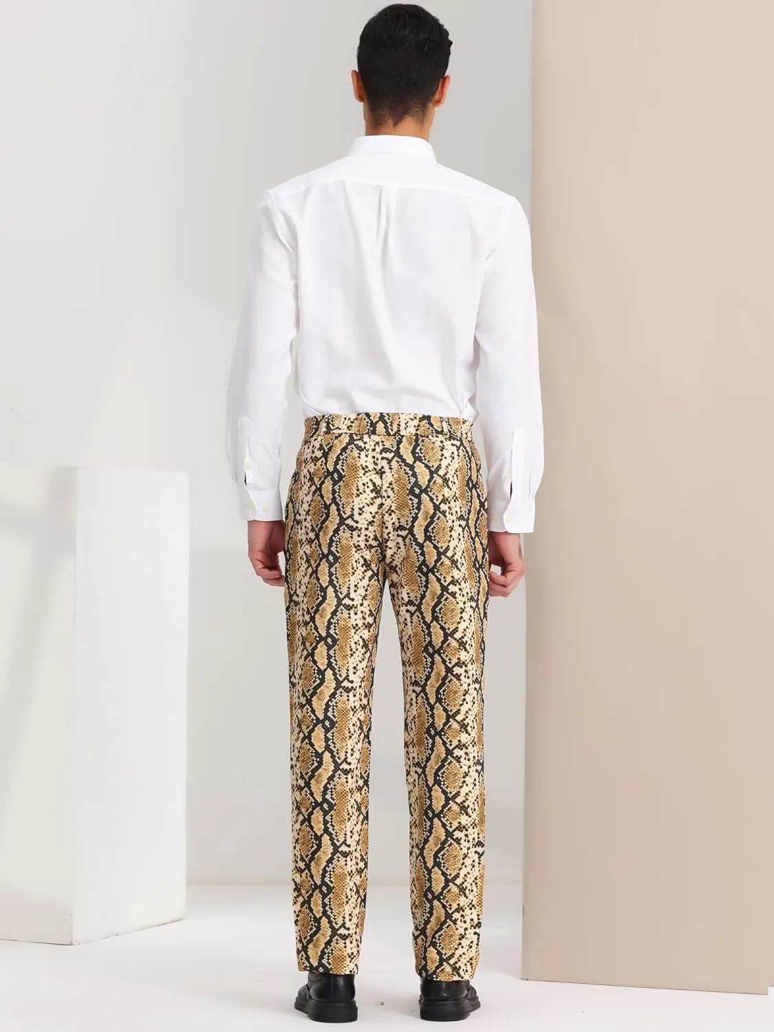 Lars Amadeus Men's Animal Printed Pants Flat Front Party Prom Dress Pants
