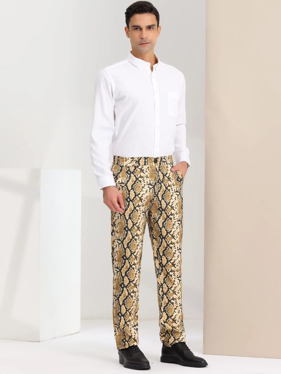 Lars Amadeus Men's Animal Printed Pants Flat Front Party Prom Dress Pants