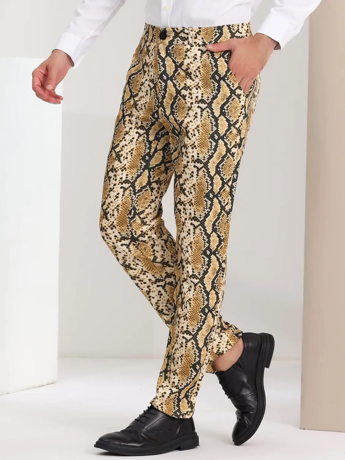 Lars Amadeus Men's Animal Printed Pants Flat Front Party Prom Dress Pants