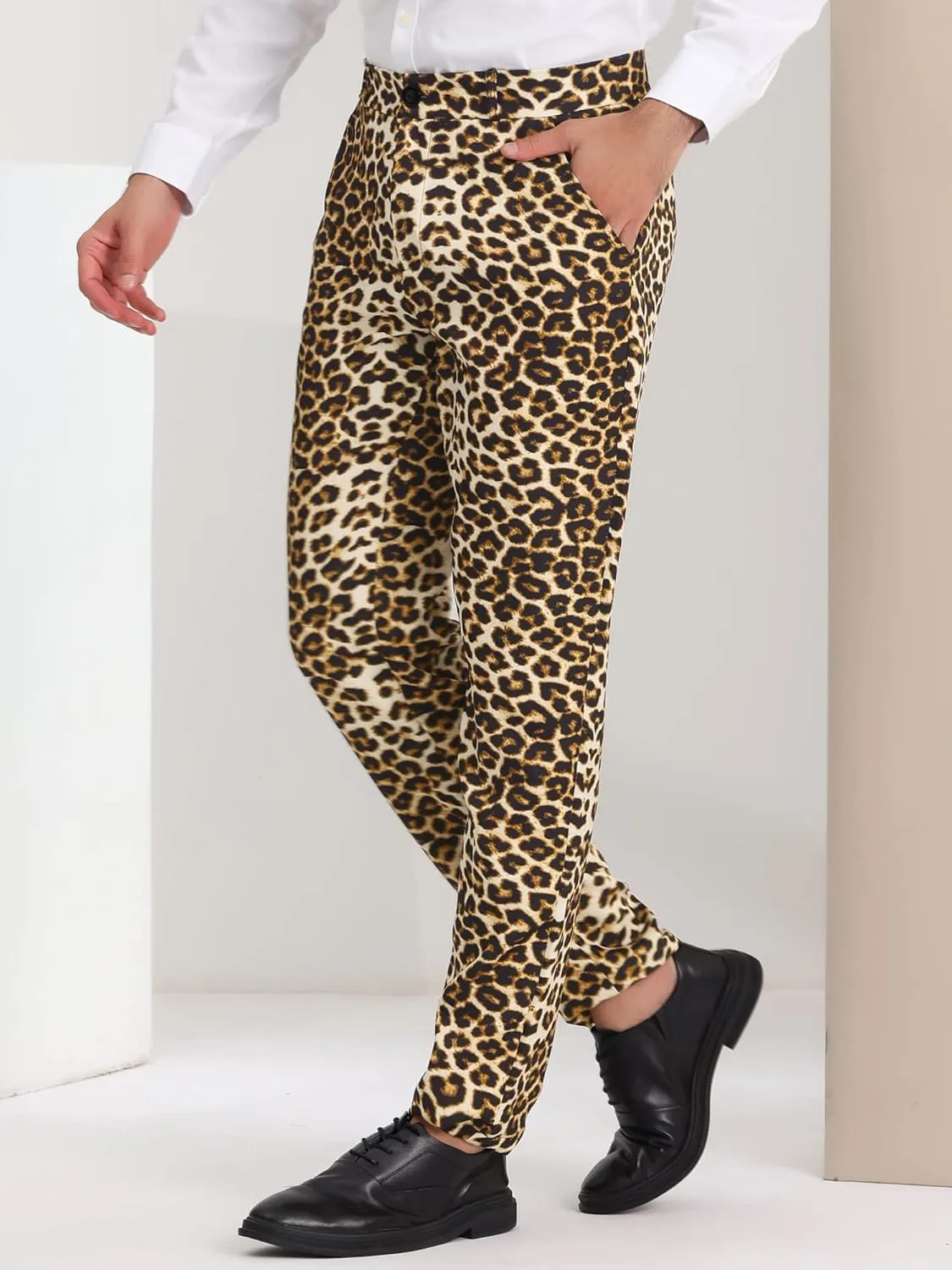 Lars Amadeus Men's Animal Printed Pants Flat Front Party Prom Dress Pants