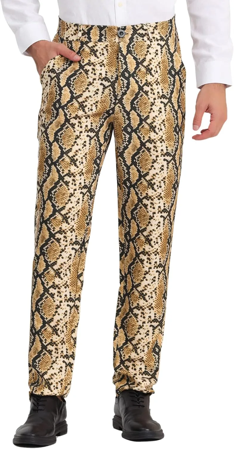 Lars Amadeus Men's Animal Printed Pants Flat Front Party Prom Dress Pants