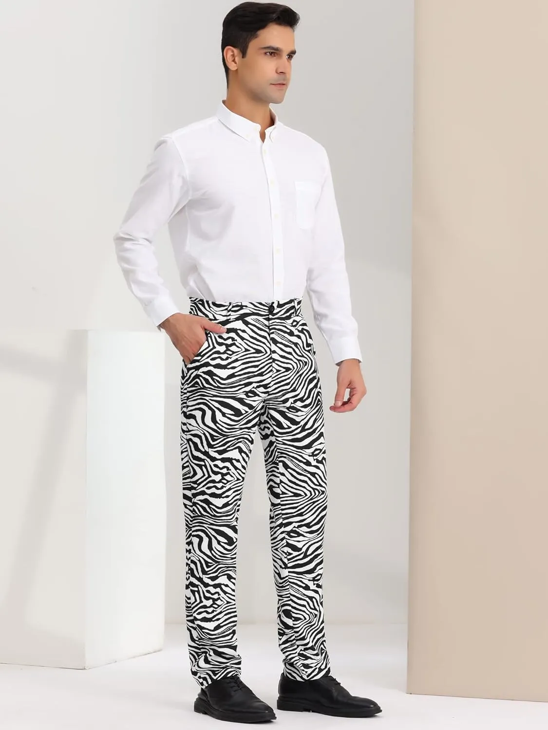 Lars Amadeus Men's Animal Printed Pants Flat Front Party Prom Dress Pants